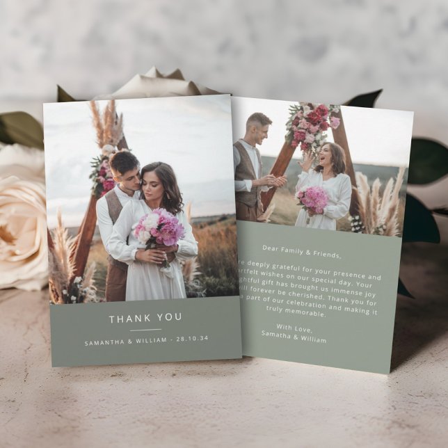 Cartão De Agradecimento Mínimo simples obrigado de casamento você 2 fotos (Criador carregado)