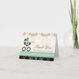 Cartão De Agradecimento MINT Damask Baby Carriage Shower Thank You