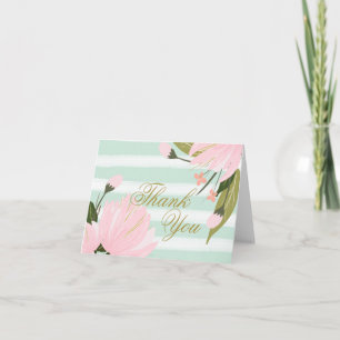 Cartão De Agradecimento Mint e Pink Floral Obrigado