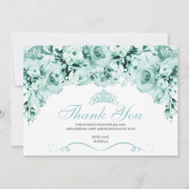 Cartão De Agradecimento Mint Green Floral Quinceanera Obrigado