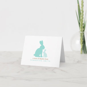 Cartão De Agradecimento Mint Mom and Baby Rabbits Thank You Notes