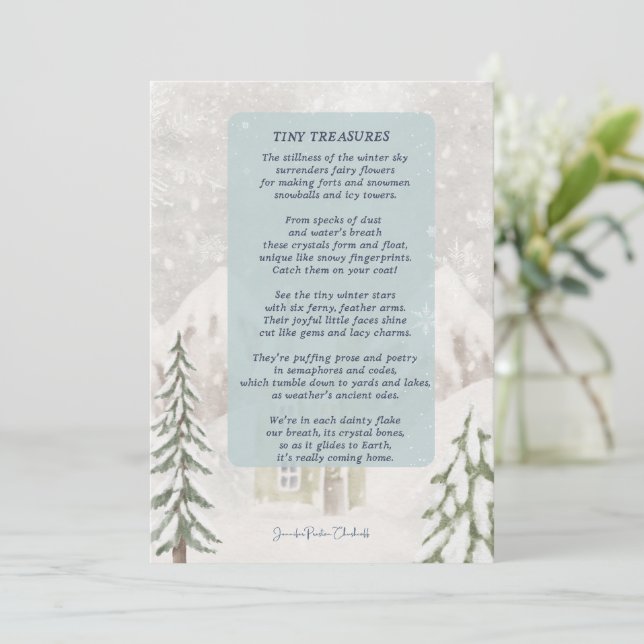 Cartão De Agradecimento Minúsculos tesouros com cabana de inverno de neve (Em pé/Frente)