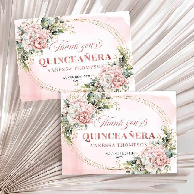 Cartão De Agradecimento Mis Quince Boho Celebration Thanks Card Blush Pink (Mis Quince Boho Celebration Thank You Card Blush Pink)