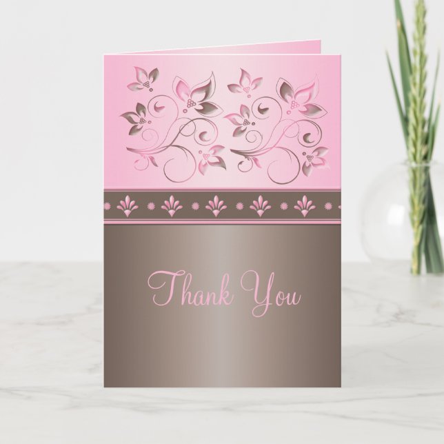 Cartão de Agradecimento Mocha e Floral Rosa (Frente)