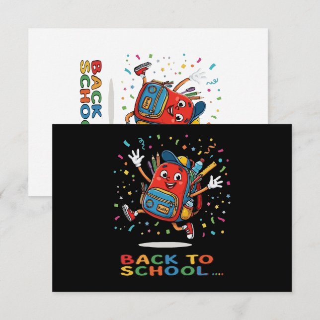 Cartão De Agradecimento Mochila Escolar Saltitante Fofa Design de Volta às (Frente/Verso)