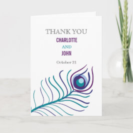 Cartão De Agradecimento Mod roxo, casamento de pavão azul teal Obrigado