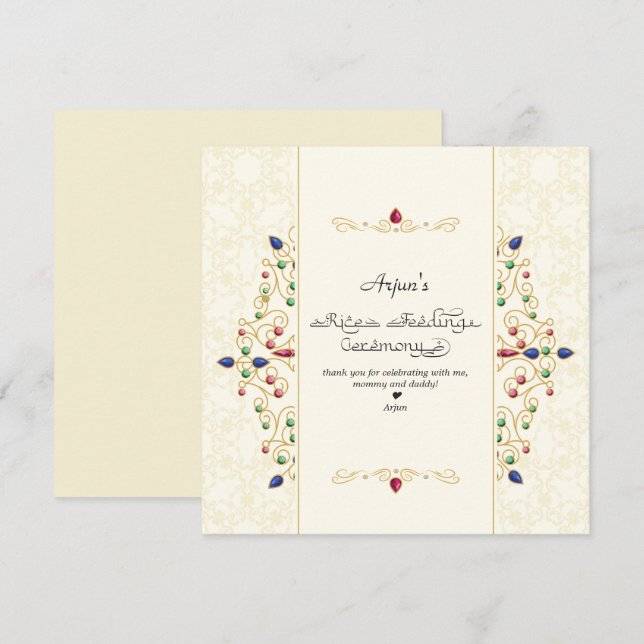 Cartão De Agradecimento Modern Annaprashan Primeira Cerimônia de Arroz (Frente/Verso)