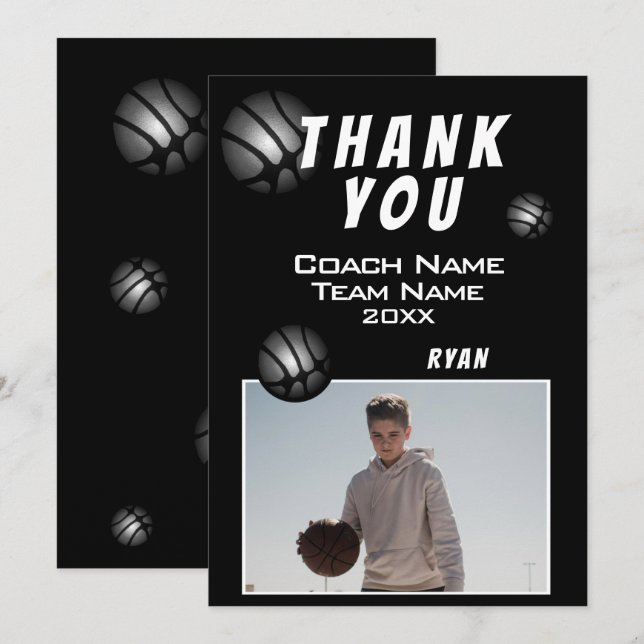 Cartão De Agradecimento Modern Basketball Ball Photo Thank you Coach  (Frente/Verso)