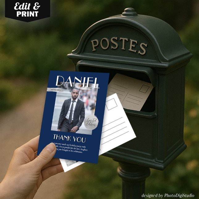 Cartão De Agradecimento Modern Birthday Custom Magazine Cover (Modern Birthday Custom Magazine Cover Thank You Card)