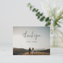 Cartão De Agradecimento Modern Black and White Photo Chic Wedding