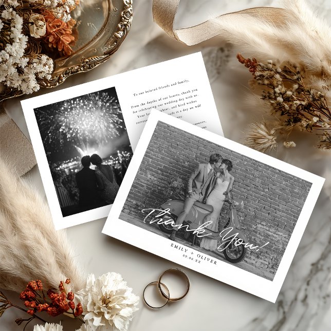 Cartão De Agradecimento Modern Black and White Wedding Thank You Card (Criador carregado)