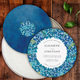 Cartão De Agradecimento Modern Blue Hydrangea Round Wedding Invitation