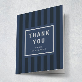 Cartão De Agradecimento Modern Blue Stripes Graduation Thank You