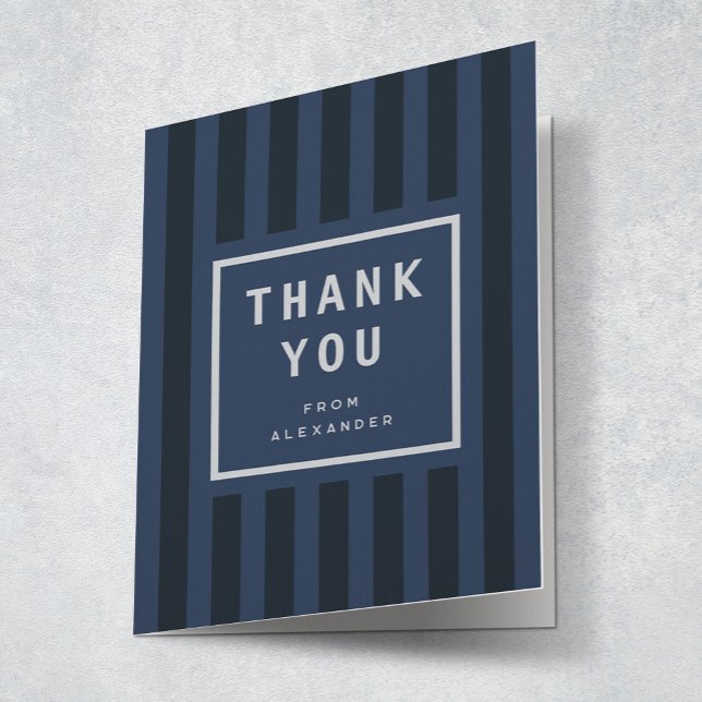 Cartão De Agradecimento Modern Blue Stripes Graduation Thank You (Criador carregado)