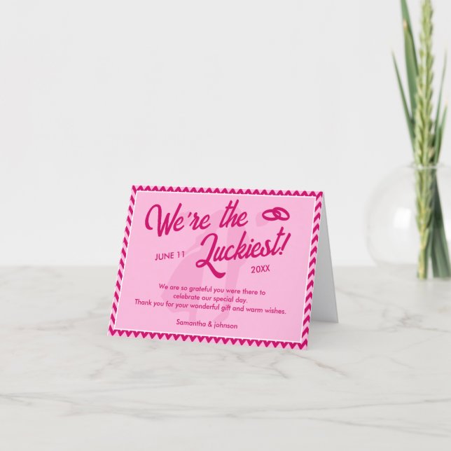 Cartão De Agradecimento Modern Blush Pink Chevron Stripe Wedding (Frente)