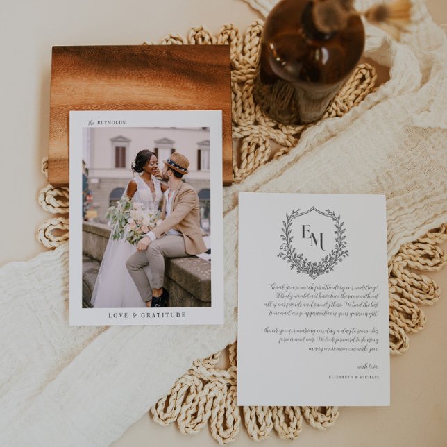Cartão De Agradecimento Modern Boho Monograma | Foto Casamento Obrigado (Criador carregado)