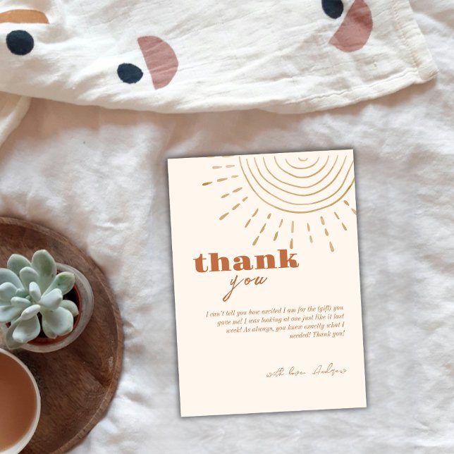Cartão De Agradecimento Modern Boho Vem O Chá de fraldas Do Filho (Modern Boho Here Comes The Son Baby Shower Thank You Card)
