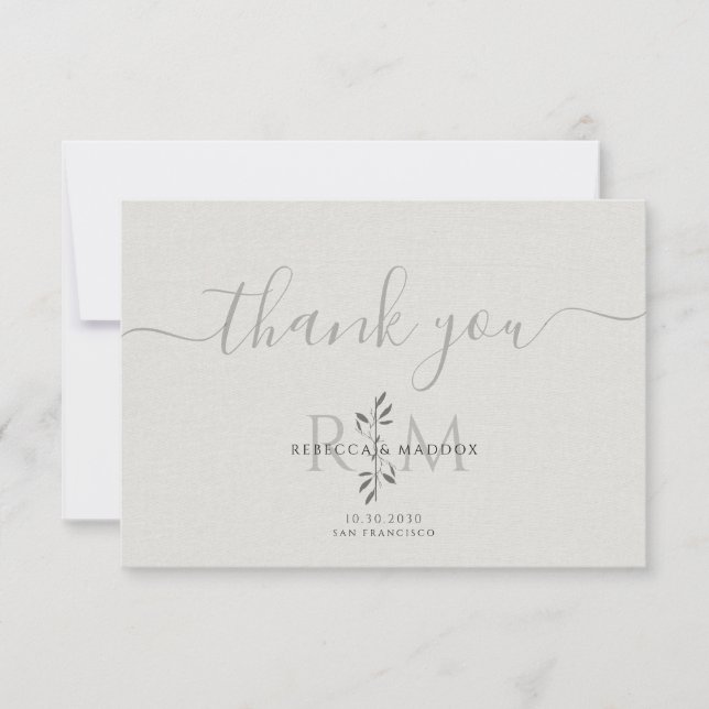 Cartão De Agradecimento Modern Botanical Wedding Monogram  (Frente)