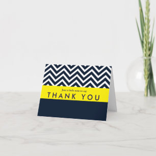 Cartão De Agradecimento Modern Chevron Navy Blue & Yellow Thank You Card