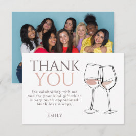 Cartão De Agradecimento Modern Doodle Wine Photo Thank You Bridal Shower