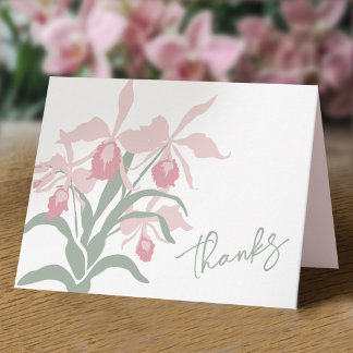 Cartão De Agradecimento Modern floral Cattleya orchid dusty pink wedding