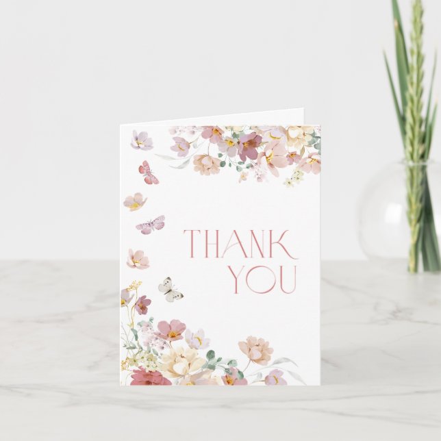 Cartão De Agradecimento Modern Floral Pink Bridal Shower Thank You Card (Frente)