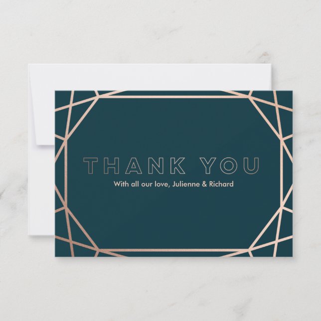 Cartão De Agradecimento Modern Geométrico Diamond Shaping Casamento Obriga (Frente)