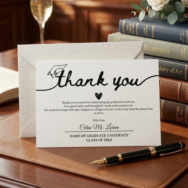 Cartão De Agradecimento Modern Graduation Cap and Tassel Personalized  (Modern Graduation Cap and Tassel Personalized Thank You Card)