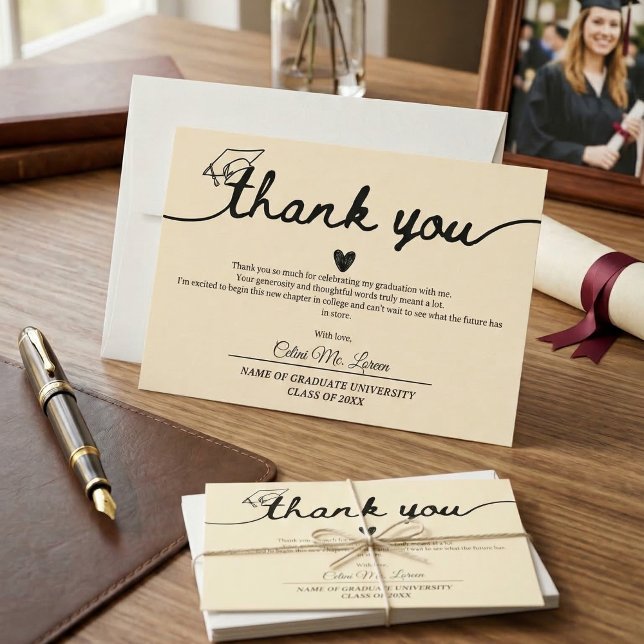 Cartão De Agradecimento Modern Graduation Cap and Tassel Personalized  (Modern Graduation Cap and Tassel Personalized Thank You Card)