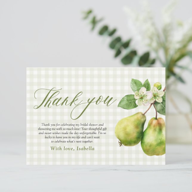 Cartão De Agradecimento Modern Green Gingham Perfect Pair Bridal Shower (Em pé/Frente)