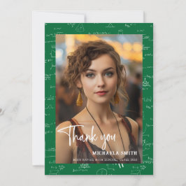 Cartão De Agradecimento Modern Green Math Script Photo Graduation 