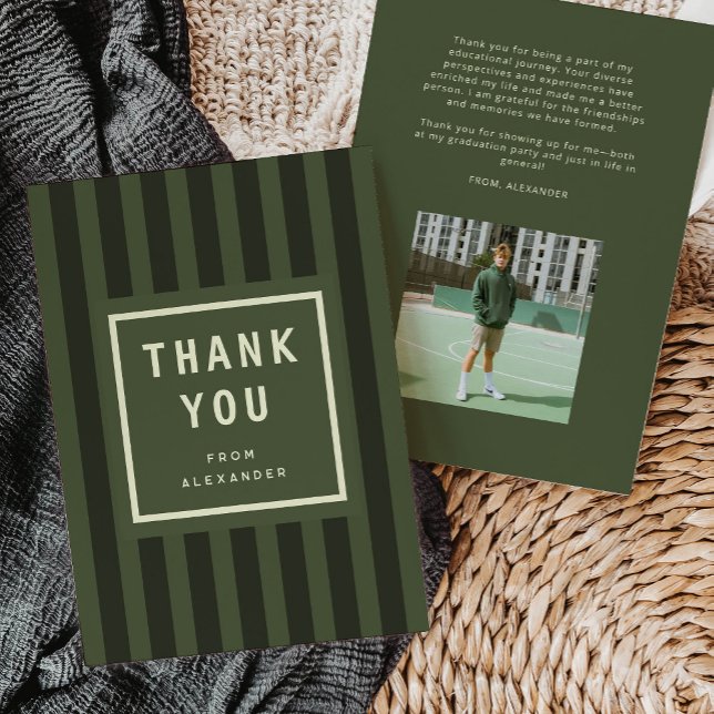 Cartão De Agradecimento Modern Green Sporty Stripes Graduation (modern green sporty stripes graduation thank you card)