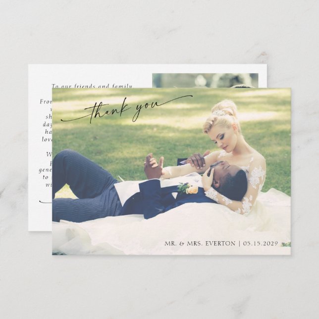 Cartão De Agradecimento Modern Hand Lettered 2 Foto Casamento Obrigado (Frente/Verso)