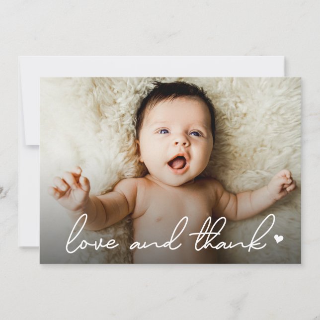 Cartão De Agradecimento Modern Handlettering Baby Photo love and obrigados (Frente)