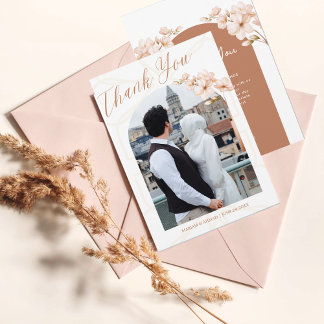 Cartão De Agradecimento Modern Islâmico Boho Terracotta Floral Nikah Foto