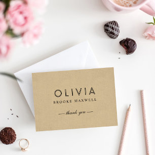 Cartão De Agradecimento Modern Kraft e Black Monograma