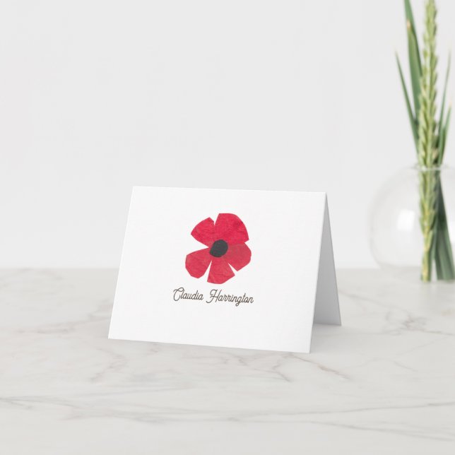 Cartão De Agradecimento Modern Midcentury Red Poppy Hand-Illustrated (Frente)