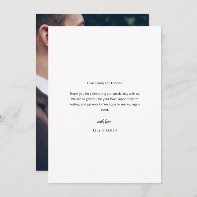 Cartão De Agradecimento Modern Minimal Wedding Thank You Card with Photo (Frente/Verso)