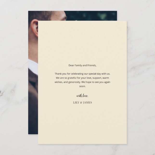 Cartão De Agradecimento Modern Minimal Wedding Thank You Card with Photo (Frente/Verso)