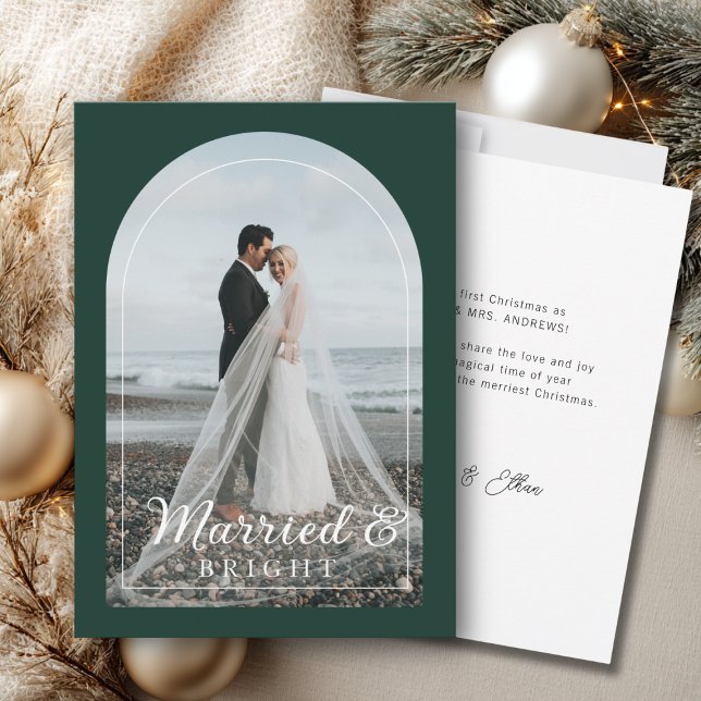 Cartão De Agradecimento Modern Minimalist 1 Photo Married & Bright  Dankes (Modern Minimalist 1 Photo Married & Bright Thank You Card)