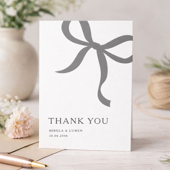 Cartão De Agradecimento Modern Minimalist Bow Wedding Thank You Card (Criador carregado)