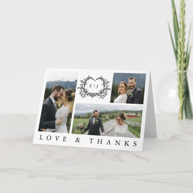 Cartão De Agradecimento Modern Minimalist Calligraphy Crest monogram Photo (Frente)