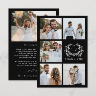 Cartão De Agradecimento Modern Minimalist Calligraphy Crest monogram Photo