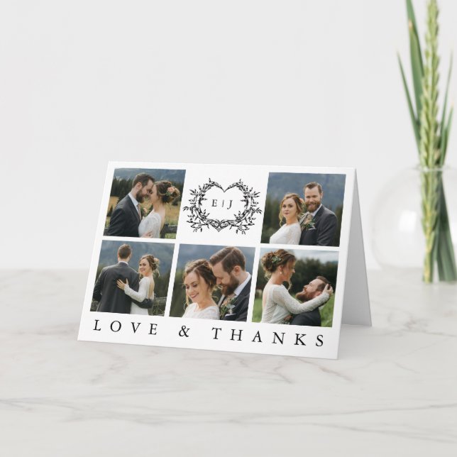 Cartão De Agradecimento Modern Minimalist Calligraphy Crest monogram Photo (Frente)