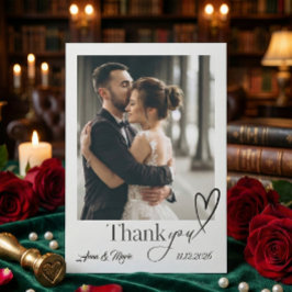 Cartão De Agradecimento Modern Minimalist Calligraphy Script Photo Wedding