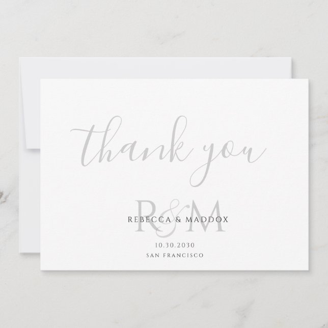 Cartão De Agradecimento Modern Minimalist Gray Monogram Wedding (Frente)