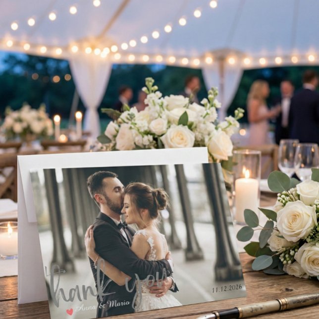 Cartão De Agradecimento Modern Minimalist Handwritten Script Photo Wedding (Criador carregado)