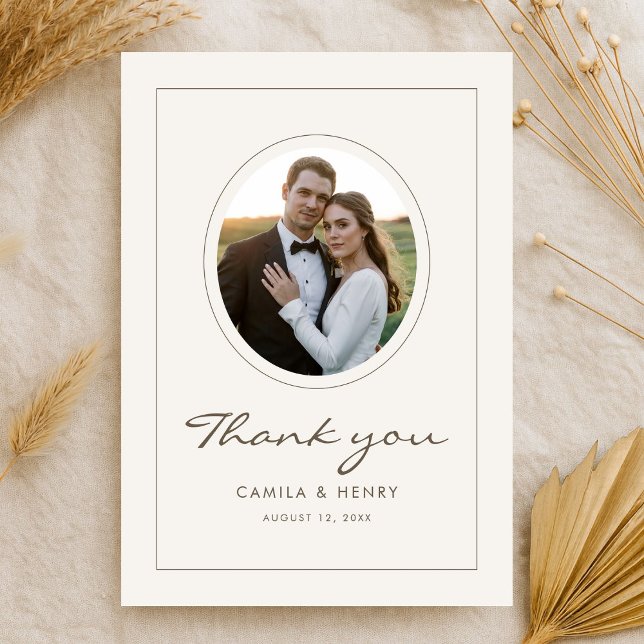 Cartão De Agradecimento Modern Minimalist Ivory Budget Wedding Photo (Criador carregado)