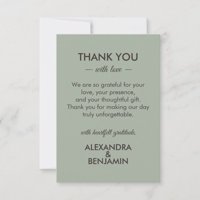 Cartão De Agradecimento Modern Minimalist Wedding | Sage Green Timeless  (Frente)