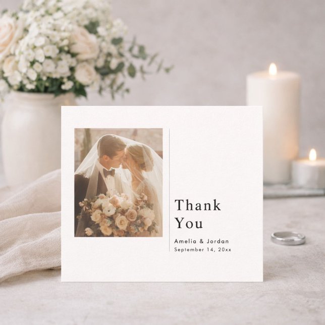 Cartão De Agradecimento Modern Minimalist Wedding Thank You Card With Note (Criador carregado)